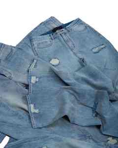 Jean en denim délavé pour homme, coupe droite, style vintage décontracté, bleu, coupe ample, streetwear, vente en gros - Product Image 6