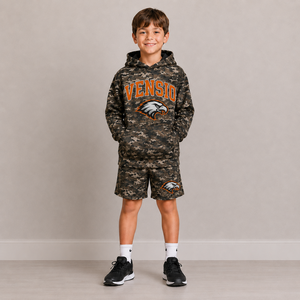 Ensemble 2 pièces personnalisé pour garçons : sweat à capuche et short sportifs camouflage, imprimé lettres esprit d'équipe, respirant, 100 % polyester tricoté 200g - Product Image 4