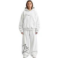 Ensemble 2 pièces de qualité supérieure, décontracté, hiver, blanc uni, brodé, sweat à capuche oversize et pantalon large, en molleton 100% coton