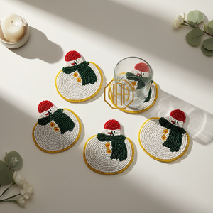 Handmade Beaded Cocktail Coaster <b>Set</b> <b>Square</b> Fabric Vintage Design Martini Glass Pattern Table Mats - Product Image 5