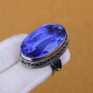 Anillo de Tanzanita y Cuarzo Hecho a Mano, Estilo Bohemio, Plata de Ley 925, Joyería con Piedras Preciosas Naturales, Anillo para Mujer, Venta al Por Mayor - Product Image 2