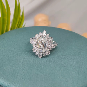 Emerald Cut Diamond <b>Ring</b> with Side Stones in White Gold <b>crafted</b> for timeless elegance clean lines and a refined radiant luxury - Product Image 1