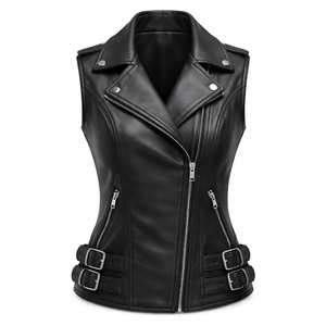 Gilets en cuir pour femmes, style motard, avec designs personnalisés - Fabricant OEM pour les commandes en gros - Product Image 1