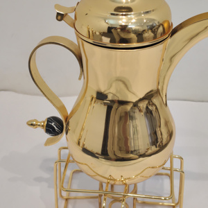 Juego de cafetera árabe KAMRAN Royal Finish con base calentadora a juego, tetera decorativa de estilo medioriental con remate de mármol negro, 0.5L - Product Image 3