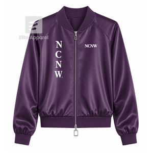 เสื้อแจ็คเก็ตบอมเบอร์ผ้าซาตินระบายอากาศได้ดี NCNW รุ่นสั่งทำพิเศษ พร้อมโลโก้ปักด้านหน้า คอวี สีม่วงขาว แขนยาวเต็มตัว สำหรับผู้หญิง - Product Image 1