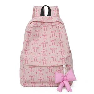 Girls' Fashion Casual Cute Stylish Versatile Bow <b>Backpack</b> with Corduroy and Zipper Closure for School - Product Image 2