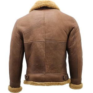 Custom Men's B3 <b>Shearling</b> Sheepskin Leather Eco-Friendly Windproof Cozy Sherpa Fur Lined Winter <b>Bomber</b> Flight <b>Jacket</b> OEM - Product Image 5