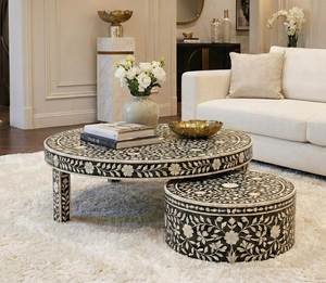 Table basse contemporaine incrustée, mobilier moderne, surface artistique en mosaïque, décoration artisanale haut de gamme pour la maison - Product Image 6