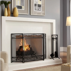 Botanical Vine Metal Fireplace <b>Screen</b> Three Panel Folding Fine Mesh Spark Guard Decorative Hearth <b>Protector</b> Black Finish - Product Image 5