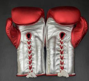 No Boxing No Life Canelo Guantes de Boxeo Rojos y Plateados de Cuero Vacuno Auténtico, Estilo Mexicano, con Cordones, Transpirables, Equipo de Entrenamiento para Adultos - Product Image 2