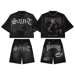 Men's <b>Gothic</b> Printed T-<b>Shirt</b> And Shorts Set Summer Casual Crew Neck Knitted Polyester Outfit Just For Men's - Product Image 1
