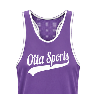 Custom <b>Purple</b> White Swim <b>Tank</b> <b>Top</b> Sleeveless Racerback Lightweight Quick Dry Breathable Training Performance Athletic Swimwear - Product Image 3