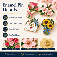 Badge en métal émaillé personnalisé de haute qualité, forme de fleur distinctive, dessin animé sur mesure, pour collection ou cadeau