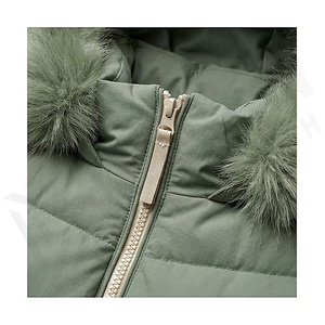Hooded Quilted Jacket Women Winter Green Fur Trim Full Sleeve Windproof Polyester Filling Regular Length Zipper Closure - Product Image 4