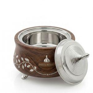 Juego de buffet de madera curvada con incrustaciones de nácar Heritage, con tapa de acero inoxidable estilo tajín, vajilla Khaleeji, olla para guisar. - Product Image 3