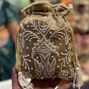 High Quality Luxury Heavy <b>Embroidered</b> Pearl Potli <b>Bags</b> for Women Wedding Favor Evening <b>Clutches</b> Wrist <b>Bags</b> for Return Gifts - Product Image 3