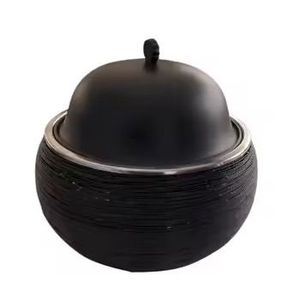 Stainless Steel Eco-Friendly Food Warmer with Matte Black Lid Insulated Casserole Serving Dish 33cm Diameter for Dining <b>Table</b> - Product Image 1