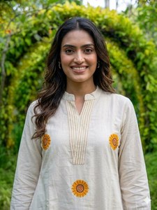 High-Quality Pure Cotton A-<b>Line</b> Kurta for Women - Embroidered Ethnic Wear Long Tunic with Straight <b>Pants</b> - Sustainable Handloom - Product Image 2