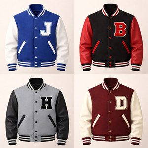 Veste universitaire personnalisée en gros avec logo, style baseball, en laine, manches en cuir PU, doublure matelassée - Product Image 1