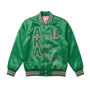 Chaqueta de satén personalizada GREEK AKA para mujer y chaqueta bomber de satén transpirable con bordado de punto para mujer - Product Image 1