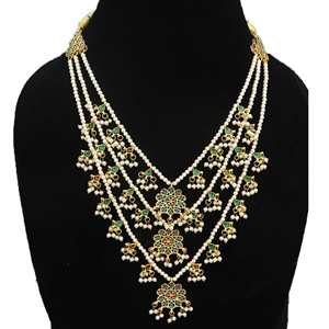 Indian Stylish Layered Pearl Rani Haar Long Kundan Necklace Zircon Alloy Jewellery Set Wedding Engagement Party Gift Hiphop Gold - Product Image 3