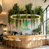 Luminaire suspendu LED ovale vert avec plantes et fleurs pour salle de sport et bureau