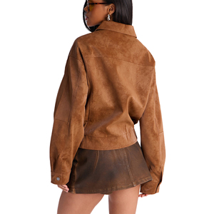 Women Genuine Leather <b>Western</b> Style <b>Jacket</b> Classic Slim Fit Zip-Up Black Plain Dyed Linen/Silk Customized Logo Factory Price - Product Image 6