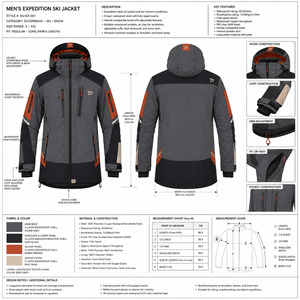Men's Hooded <b>Ski</b> Jacket Color Blocked Waterproof 10,000mm for Power Stretch Breathable Synthetic -Tex Outdoor Wear - Product Image 5