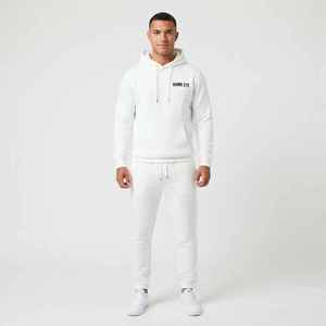Survêtement blanc à capuche pour homme, manches longues, couleur unie, tenue décontractée avec poche avant et logo, coupe classique, saison automne - Product Image 1