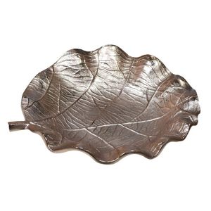 Plateau décoratif en métal en forme de feuille d'or, fait main, style glamour, motif végétal, vaisselle et assiettes - Product Image 4