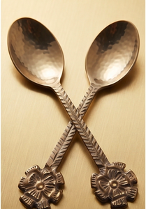 Cucharas de Té Vintage de Latón con Diseño Floral en el Mango, Juego de Cubiertos Metálicos Pulidos a Mano, Resistentes al Óxido, Cucharas Decorativas para Servir - Product Image 3