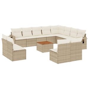 Ensemble de canapés de jardin en rotin PE beige avec structure en acier thermolaqué et bois d'acacia, mobilier d'extérieur de haute qualité - Product Image 2