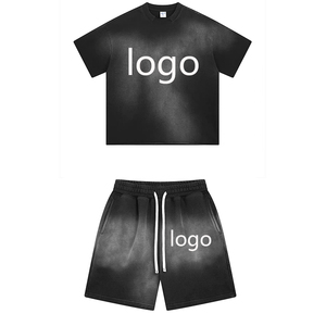 Custom made logo Distressed Wash Athletic <b>Shorts</b> <b>and</b> <b>Men's</b> Loose-Fitting <b>Short</b>-Sleeved <b>T</b>-<b>Shirt</b> Set Dtg Printed <b>Men's</b> <b>T</b>-<b>Shirt</b> Set - Product Image 1