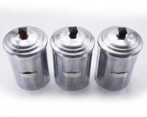 Silver Color Canister Set Of 3 Elegant Kitchenware <b>Storage</b> Containers For Food With Decorative <b>Tabletop</b> Design In Metal - Product Image 1