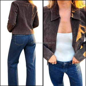Men's Genuine Leather Women's Coffee Brown Retro Suede Leather <b>Jacket</b> | 90s Minimalist <b>Western</b> Shacket Coat High-Volume - Product Image 3