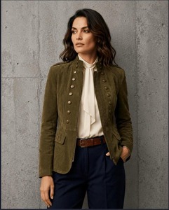 Veste en cuir suédé vert olive pour femme, style vintage, coupe ajustée, veste tendance - Product Image 1