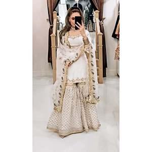 Ensemble haut-plazzo et dupatta pour femmes, vêtements de soirée, broderie lourde - Product Image 2