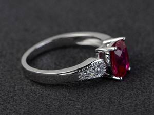 Anillo de rubí plateado con corte cojín, gema roja, anillo de compromiso de rubí, piedra de nacimiento de julio, joyería fina para mujer - Product Image 3