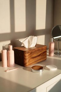 Boîte à mouchoirs de luxe en bois massif de noyer, support rectangulaire arrondi pour serviettes, distributeur de papier de bureau, rangement minimaliste, objet décoratif - Product Image 5