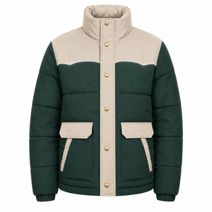 Chaqueta Acolchada de Invierno para Hombre, Estilo Urbano, de Poliéster, con Cuello Alto, Bloques de Color, Producción de Ropa OEM con Colores Personalizados - Product Image 1