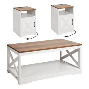 <b>Set</b> of 3 Farmhouse 40-Inch Industrial Coffee <b>Table</b> and 2 End <b>Side</b> <b>Tables</b> Easy Assembly Living Room Furniture - Product Image 1