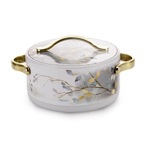 Casserole en argent à motif floral avec couvercle à poignée dorée, bol isotherme pour le stockage des aliments, pour la cuisine, la salle à manger, le service et les cadeaux - Product Image 3