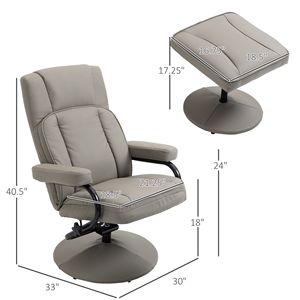 Poltrona Reclinabile Grigia con Poggiapiedi in Pelle PU, Manuale, per Soggiorno, Ufficio, Camera da Letto - Product Image 3