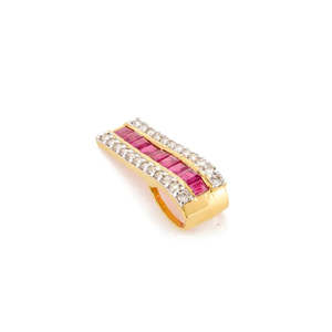 จี้ทองคำแท้ 14K ประดับทับทิมและเพชรทรงแท่ง - อัญมณีธรรมชาติ - Product Image 2