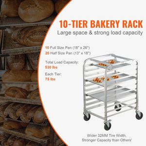 10-Tier Commercial Bakery Equipment Bun Pan Rack with Brake Wheels Aluminum <b>Racking</b> Trolley for Half Full Sheet <b>Storage</b> - Product Image 3