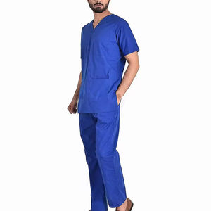 Uniforme Médico Transpirable de Algodón Azul Unisex de Dos Piezas para Trabajadores de la Salud, Traje Quirúrgico de Manga Corta para Enfermeras y Doctores - Product Image 2