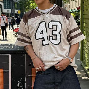 Custom Vintage Men'S Boxy V-Neck Soccer Wear Jersey Retro Sports Mesh <b>T</b>-<b>Shirt</b> Soccer Basketball American Football for Men - Product Image 1