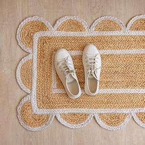 Tapis rectangulaire rustique vintage, tissé à la main, tapis d'intérieur, design festonné, fibre naturelle, tapis en jute tressé - Product Image 2
