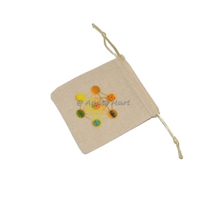 Healing Crystal Chakra Mandala Printed <b>Drawstring</b> Cotton <b>Pouch</b> with Custom Logo Religious Design for Wedding Gift - Product Image 2