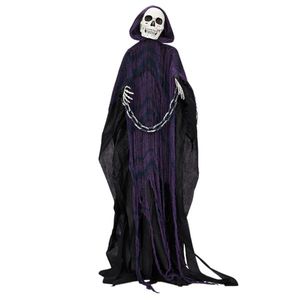 Décoration d'Halloween effrayante : Grim Reaper animatronique grandeur nature de 1,80 m avec chaîne, activée par le son, pour extérieur et fêtes - Product Image 1
